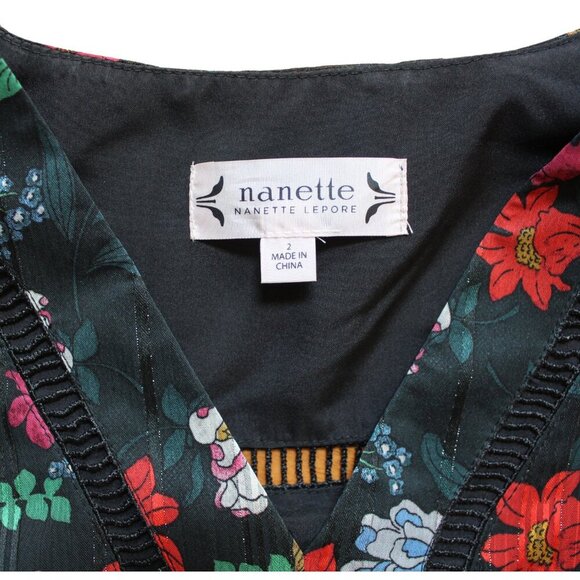 Nanette Lepore Floral-Print V-Neck Chiffon Dress size 2 Romantic Party EUC Flowy - Picture 10 of 12